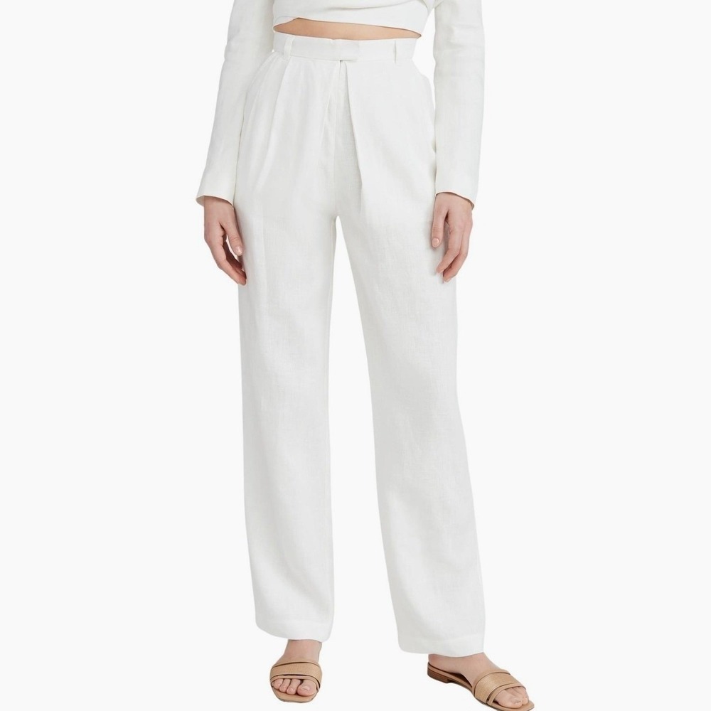 Mara Hoffman Eldora Trouser Size 4 White High Rise Wide Leg Tailored‎ 100% Hemp